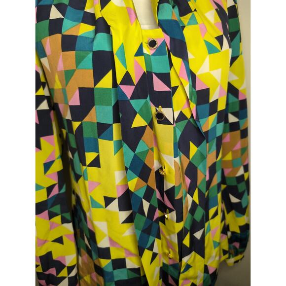 Tori Burch geometric artsy colorful button down tie front blouse 4 - Picture 6 of 9